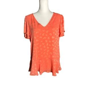 Michael Kors Medium Orange Short Sleeve Top Flutter Sleeve